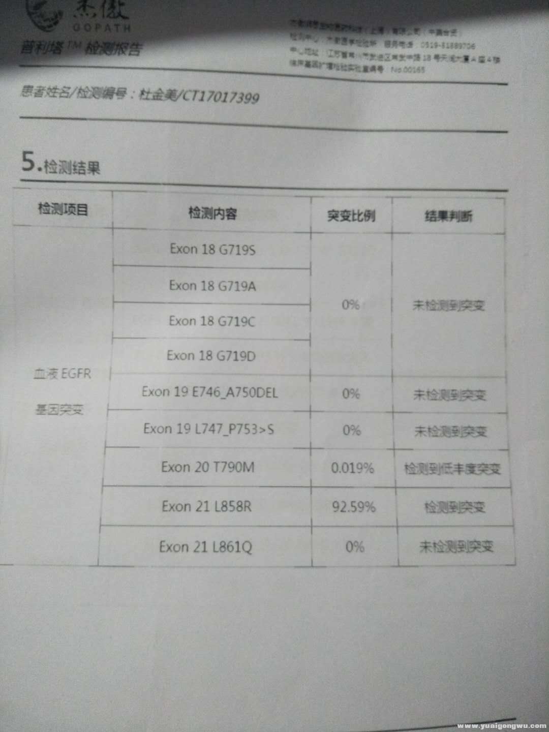 基因检测结果